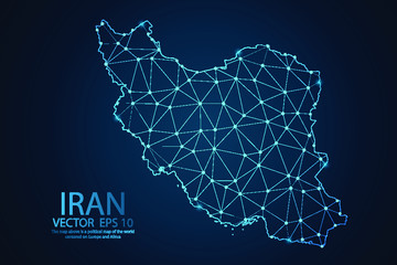 Abstract mash line and point scales on dark background with map of Iran. Wire frame 3D mesh polygonal network line, design sphere, dot and structure. Vector illustration eps 10.