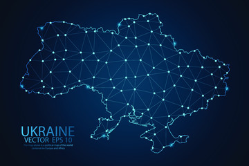 Abstract mash line and point scales on dark background with map of Ukraine. Wire frame 3D mesh polygonal network line, design sphere, dot and structure. Vector illustration eps 10.