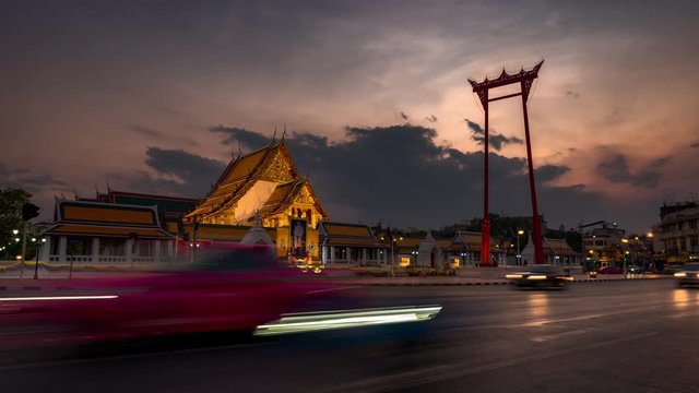 Time lapse of The Giant Swing at night in Bangkok , Thailand