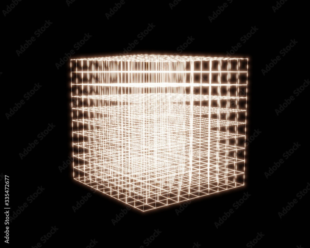 Poster abstract cyber cube mesh with glowing vertices design. cyberspace backdrop. abstract technology back