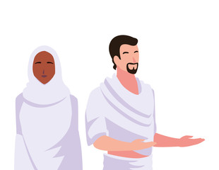 couple of people pilgrims hajj on white background