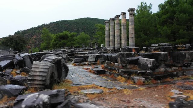 aerial view of the priene ancient city in Turkey