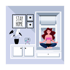 Stay at home during the coronavirus epidemic. Coronavirus concept. Work at home during isolation. Vector illustration in flat style