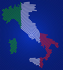 Abstract map Italy of radial dots with flag inside. Vector illustration, eps 10