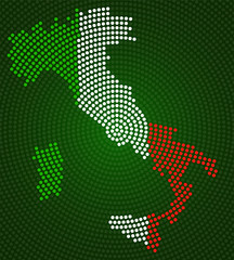Fototapeta premium Abstract map Italy of radial dots with flag inside. Vector illustration, eps 10