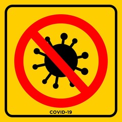 Stop Covid 19 Warning Sign Yellow Background