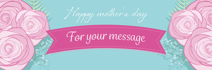 母の日や結婚式やセールのカードやバナーに使いやすいガーリーなバラの花 place for your text