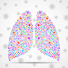 Abstract human lung with coronavirus molecules. Coronavirus 2019-nCoV new virus epidemic. Vector illustration
