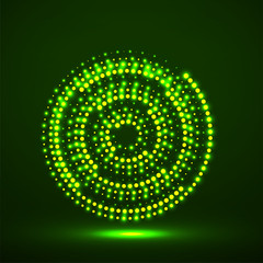 Abstract neon dotted circles. Glowing dots halftone circle. Vector logo