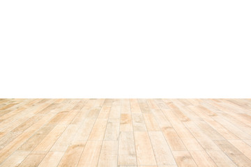 Wood floor perspective view with wooden texture on white wall background