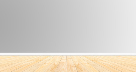 Wood floor on grey wall background. For montage or display products