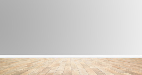 Wood floor on grey wall background. For montage or display products