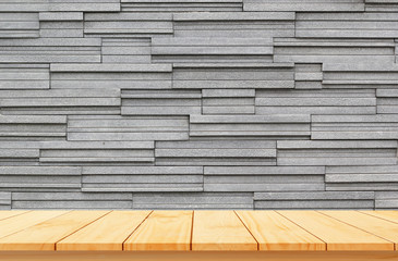 wooden table and brick wall 