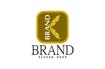 Leaf logo, free hand vector leaf, leaf with frame and brand