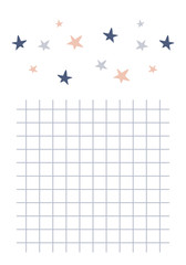 Colourful  childish stars vector illustration. Page for notebook withhand drawn elements.Printable page template design.