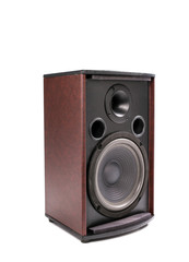 Wooden loudspeaker box isolated on white background © Pituk