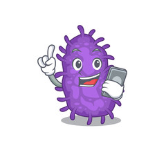 Bacteria bacilli cartoon character speaking on phone