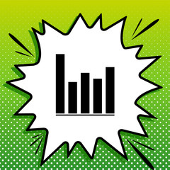 Business graph sign. Black Icon on white popart Splash at green background with white spots. Illustration.