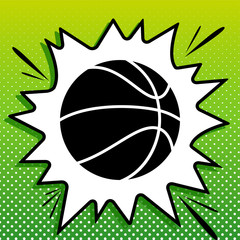 Obraz premium Basketball sign. Black Icon on white popart Splash at green background with white spots. Illustration.