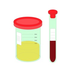 Blood and urine samples vector isolated. Medical analysis in laboratory. Test tube and container.
