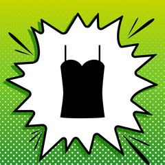 Underwear shirt underclothes sign. Black Icon on white popart Splash at green background with white spots. Illustration.
