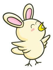 Funny and cute little bird with rabbit ears