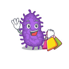 Rich and famous bacteria bacilli cartoon character holding shopping bags
