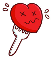 Cute and funny heart stabbed with the fork