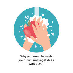 Obraz premium Wash fruits. Hands holding apple under water tap.