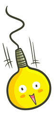 Cute and funny bulb lamp character laughing while falling