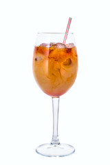 Cold brew coffee in a wine glass isolated on white