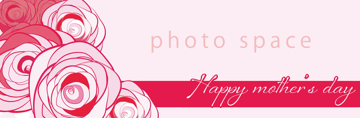 母の日や結婚式やセールのカードやバナーに使いやすいガーリーなバラの花 place for your text