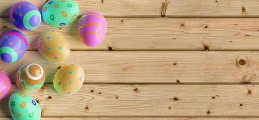 Easter composition on a wooden background - 3d rendering