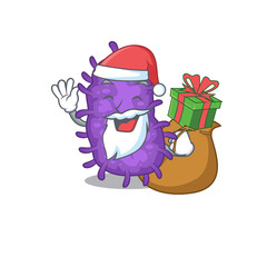 Cartoon design of bacteria bacilli Santa with Christmas gift