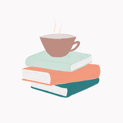 books, stay at home, books, coffee, cosy, tea, cup, book, doddle, education, stack, pale, isolated, white, romantic, school, reading, literature, library, paper, tea, study, pile, drink, mug