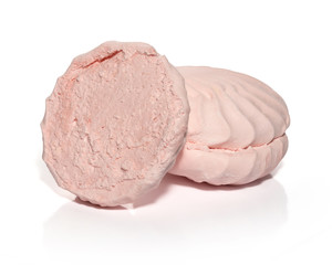 White and pink marshmallows isolated on white background. Sweet dessert