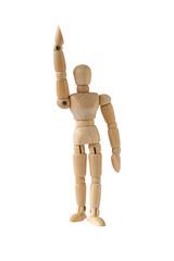 Wooden model raise his hand