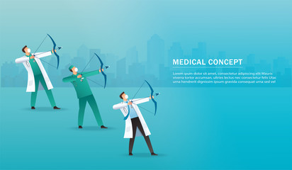 doctor with bow aiming the virus , medical concept. vector illustration EPS10