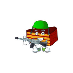 An elegant dobos torte Army mascot design style using automatic gun