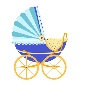 Baby carriage, icon. Baby pram on a white background. Vector flat color illustration