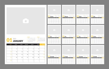 Wall calendar template for 2021 year. Planner diary in a minimalist style. Week Starts on Sunday. Monthly calendar.