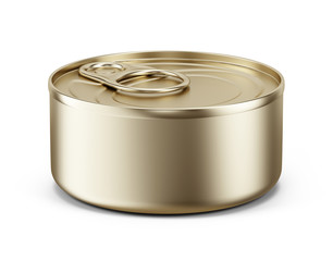 Blank Yellow metal tin can on white background. Mockup template for your design. 3d rendering