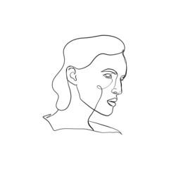 one line woman portrait face, beauty single icon, simple fashion logo, continuous hand drawing art. Female abstract silhouette. 