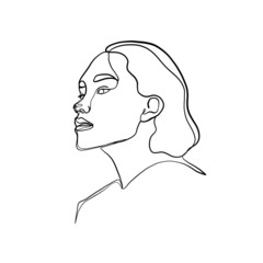 one line woman portrait face, beauty single icon, simple fashion logo, continuous hand drawing art. Female abstract silhouette. 