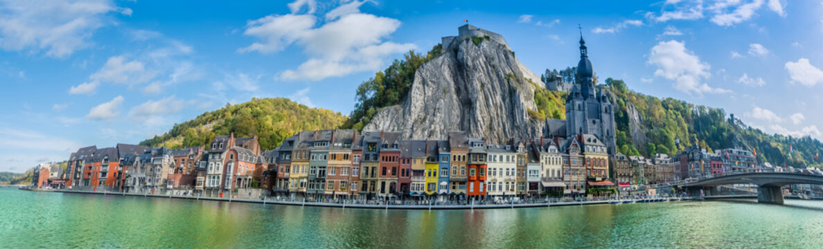A Beautiful Panoramic View Of The City Of Dinant In Belgium. The Name Dinant Comes From The Celtic Divo Nanto, Meaning The Sacred Valley