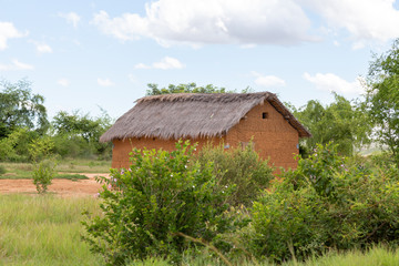 Fototapeta na wymiar A house in Madagascar in a field