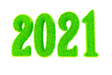 3D illustrations, New year 2021, numbers from green, red, yellow, blue grass isolated on a white background