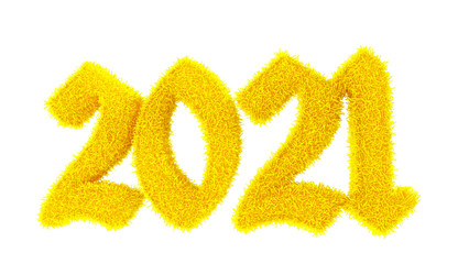 3D illustrations, New year 2021, numbers from green, red, yellow, blue grass isolated on a white background