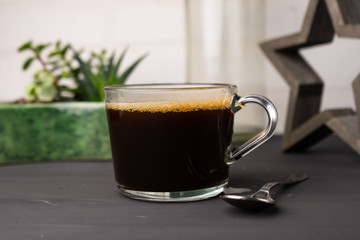 selective focus, coffee mug on the desktop
