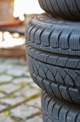 old winter tyres in portrait format